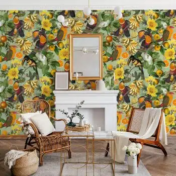 Vintage Toucans and Tropical Fruits - Green