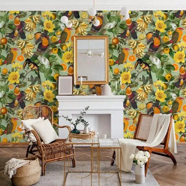 Vintage Toucans and Tropical Fruits - Green