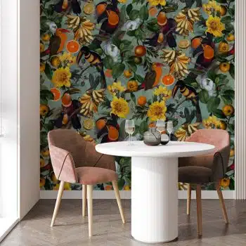 Vintage Toucans and Tropical Fruits - Teal