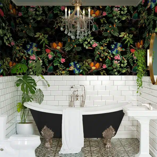 Vintage Tropical Birds Jungle - Black