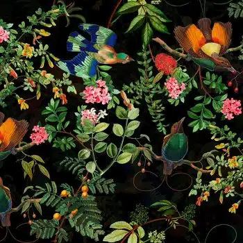Vintage Tropical Birds Jungle - Black
