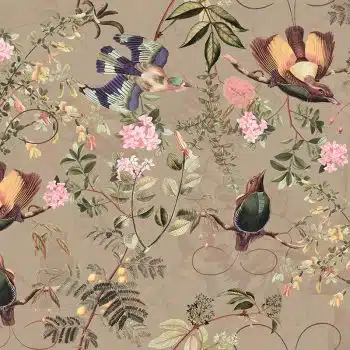 Vintage Tropical Birds Jungle - Brown