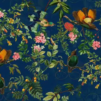 Vintage Tropical Birds Jungle - Navy