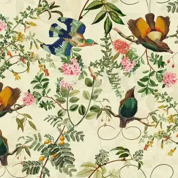 Vintage Tropical Birds Jungle - Sage