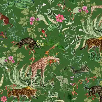 Vintage Wild Animals Jungle - Green
