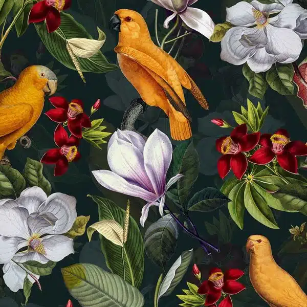 Yellow Parrots In Tropical Flower Magnolia Jungle - Petrol – Bild 2