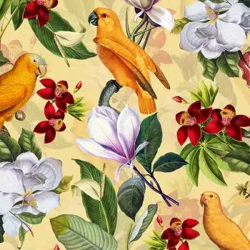 Yellow Parrots In Tropical Flower Magnolia Jungle – Shiny Yellow